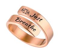Just Breathe Lotus Ring - Adjustable Hope Ring for Women, Inspirational Just Breathe Lotus Flower Friendship Gift, Stainless Steel Adjustable Size Promise Ring (Rose gold)