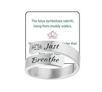 Just Breathe Lotus Ring, Adjustable Stainless Steel Hope Ring for Women/Girls, Inspirational Friendship Jewelry Gift (Silver)