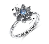 Just Breathe Lotus Spinner Ring for Women 925 Sterling Silver Oxidation Flower Fidget Rings for Anxiety Stress Relieving ADHD Autism Rings Yoga Gifts Inspirational Band Ring (T 1/2)