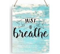 Just Breathe Motivational Funny Sign Rustic Decors Wooden Wood Wall Farmhouse Signs Vintage Retro Art Bar Lake House 8x10 Inch - Home Decor