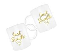 Just Breathe Mug Set - 2 Pack 340ml Ceramic Mindfulness & Wellbeing Mugs - Calm Inspiration Gift for Breathwork, Relaxation & Self-Care Tea Coffee Hot Chocolate Herbal Teas Calming Breathing