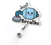 Just Breathe Respiratory Therapist Retractable Badge Reel, Funny RT RRT CRT & Pulmonary Nurse Badge ID Holder for Work, Cute Ambu Bag Badge Clip, Pulmonologist Badge Reel with Swivel Alligator Clip
