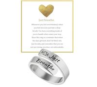 Just Breathe Ring, Adjustable Inspirational Heart Rings Stainless Steel Spiral Wrap Twist Healing Rings To Sorority Sisters Open Motivational Encouragement Love Yourself Jewelry for Women, Stainless