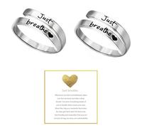 Just Breathe Ring, Adjustable Inspirational Heart Rings Stainless Steel Spiral Wrap Twist Healing Rings To Sorority Sisters Open Motivational Encouragement Love Yourself Jewelry for Women, Metal, No