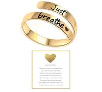 Just Breathe Ring, Adjustable Inspirational Heart Rings Stainless Steel Spiral Wrap Twist Healing Rings To Sorority Sisters Open Motivational Encouragement Love Yourself Jewelry for Women, Metal, No
