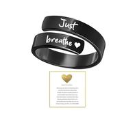 Just Breathe Ring for Men Women Silver Adjustable Heart Hope Rings Black Inspirational Spiral Wrap Healing Rings Stainless Steel Encouragement Ring Self Love Ring Jewelry, Alloy Steel, No Gemstone