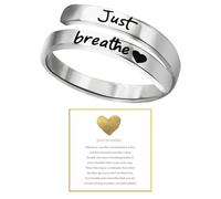 Just Breathe Ring for Men Women Silver Adjustable Heart Hope Rings Black Inspirational Spiral Wrap Healing Rings Stainless Steel Encouragement Ring Self Love Ring Jewelry, Alloy Steel, No Gemstone