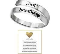 Just Breathe Ring for Women, Adjustable Heart Ring, Stainless Steel Spiral Wrap Healing Rings, Inspirational Gift Gold One Size