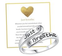 Just Breathe Ring for Women Adjustable Inspirational Rings Anxiety Ring for Girls, Spiral Wrap Healing Rings Encouragement for Women Men Calmi Ring Inspirational Friendship Jewelry Gift (C)