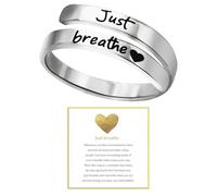 Just Breathe Ring for Women Men Adjustable Heart Hope Rings Black Inspirational Spiral Wrap Healing Rings Silver Stainless Steel Encouragement Ring Self Love Ring Jewelry, Metal, No Gemstone