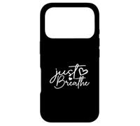 Just Breathe, Simple Hand Lettered Calligraphy with a Hearts Case for iPhone 17 Pro
