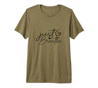 Just Breathe, Simple Hand Lettered Calligraphy with a Hearts Premium T-Shirt
