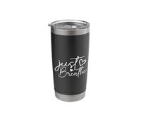 Just Breathe, Simple Hand Lettered Calligraphy with a Hearts Stainless Steel Insulated Tumbler