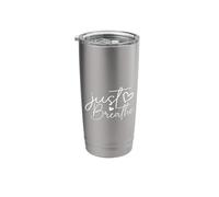 Just Breathe, Simple Hand Lettered Calligraphy with a Hearts Stainless Steel Insulated Tumbler