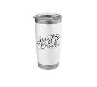 Just Breathe, Simple Hand Lettered Calligraphy with a Hearts Stainless Steel Insulated Tumbler