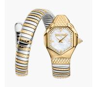 Just Cavalli Snake Gold Color White Mop Dial Two Tone Stainless Steel Watch Multi