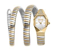 Just Cavalli Women's Snake Watch Gold Case Silver Dial Two Tone Silver Ss Bracelet Multi One Size