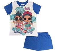 Just Character Girls LOL Surprise Dolls Vacay All Day Summer Causal Shortie Pyjama Set Age 3-10 Years with LOL surprise hair bow Blue