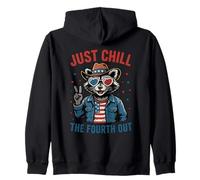 Just Chill The Fourth Out Patriotic Raccoon Meme Zip Hoodie