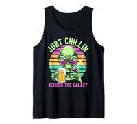 Just Chillin Across The Galaxy Alien Beer Cigar Retro Tank Top