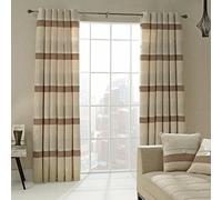 Just Contempo Chenille Stripe Eyelet Lined Curtains, Beige, 66x72 inches