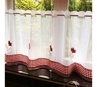 Just Contempo Poppy Floral Cafe Net Voile Panel, Red/White, 59 x 18-Inch