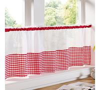 Just Contempo Traditional Café Curtain Panel with Gingham Checked Design, Red 59x24 inches