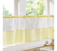 Just Contempo Traditional Café Curtain Panel with Gingham Checked Design, Yellow, 59x18 inches