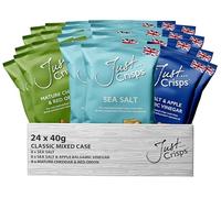 Just Crisps Classic Variety Box, 40g (Pack of 24). Sea Salt, Sea Salt and Apple Balsamic Vinegar, Mature Cheddar and Red Onion. Handcooked Award Winning 100% Delicious British Crisps