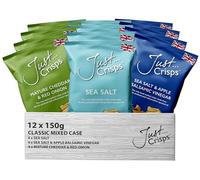Just Crisps Classic Variety Box Sea Salt, Sea Salt and Apple Balsamic Vinegar, Mature Cheddar and Red Onion, 150g (Pack of 12)