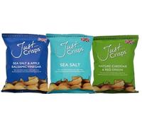 Just Crisps Classic Variety Box - Sea Salt, Sea Salt and Apple Balsamic Vinegar, Mature Cheddar and Red Onion - The Only 100% British Potato Crisp (24 x 40g)