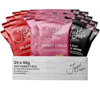 Just Crisps Hot Variety Box, 40g (Pack of 24) - Sweet Chilli, Jalepeno, Sea Salt and Black Pepper. Handcooked Award Winning 100% Delicious British Crisps