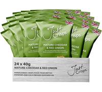 Just Crisps Mature Cheddar and Red Onion, 40g (Pack of 24). Handcooked Award Winning 100% Delicious British Crisps