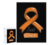 Just Cure It Orange Ribbon Leukemia Awareness Jigsaw Puzzle for Adults Wooden Challenging Puzzles Gift for Family Friends