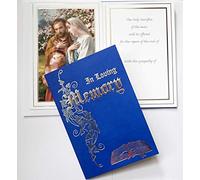 Just Divine Gifts IN LOVING MEMORY BLUE Deluxe Catholic Mass Card Holy Family Sympathy 2162