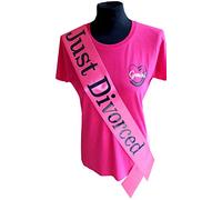 Just Divorced Sash - Beautiful Pink Satin Ribbon with Black Holographic Glitter Text
