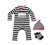 Just Done 9 Months Inside Newborn Baby Girl Outfit Gift for Baby Girl Baby Grow, Hat and Socks Bundle Black and Pink Baby Clothes 0-6 Months