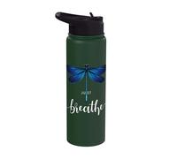 Just Dragonfly Motif Summer Breathe Inspiration Saying Stainless Steel Insulated Water Bottle