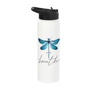 Just Dragonfly Motif Summer Breathe Inspiration Saying Stainless Steel Insulated Water Bottle