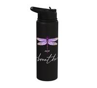 Just Dragonfly Motif Summer Breathe Inspiration Saying Stainless Steel Insulated Water Bottle