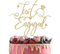 Just Engaged Cake Topper, Engagement Party Decorations, We're Engaged - Just Married, Ring Sign for Bridal Shower/Enagement/Wedding Party Gold Glitter