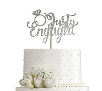 Just Engaged Cake Topper, We're Engaged Cake Topper for Engagement Party Decoration, Double Sided Silver Glitter
