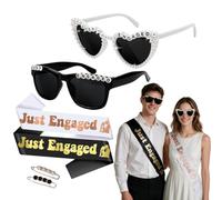 Just Engaged Sash and Sunglasses Set for Engagement Decor - Mr and Mrs Gift | White Black Just Engaged Sash Heart Sunglasses Set Bachelorette Party Decorations Bridal Shower Engagement Party Decorations