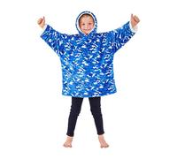 Just Essentials Camouflage Print Oversized Sherpa Fleece Hooded Blanket Wearable Throw in Bright Blue Just Essentials Bright Blue One Size
