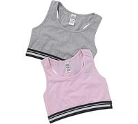 Just Essentials Girls Back to School 2 Pack Cotton Crop Bra Tops Sporty Style Racer Back UK Seller - Pink/Grey - 10/11 Years