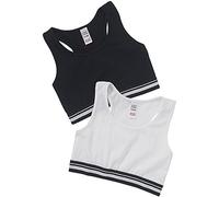 Just Essentials Girls Back to School 2 Pack Crop Bra Tops Sporty Racer UK Seller - Black/White - 11/12 Years