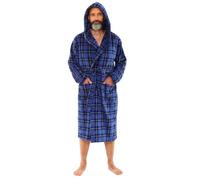 Just Essentials Mens Boys Fleece Onesies Gowns Robes Hooded Jumpsuit UK Seller - Blue Check Robe - X-Large