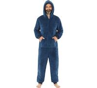 Just Essentials Mens Boys Fleece Onesies Gowns Robes Hooded Jumpsuit UK Seller - Light Navy Onesie - XX-Large