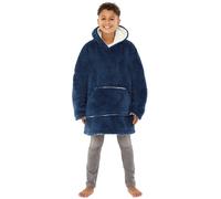Just Essentials Navy Shaggy Oversized Sherpa Fleece Hooded Blanket Wearable Throw in Mid Navy Just Essentials Mid Navy One Size