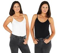 Just Essentials Womens Bodysuit Stretchy Strappy Cami Vest Top Leotard UK Seller - Black/White 2 Pack - 10